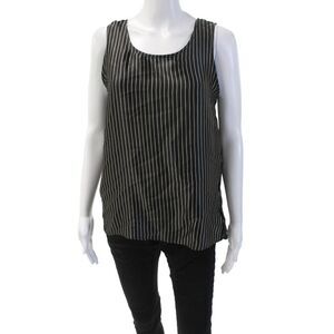 Clu Womens Silk Striped Sleeveless Pullover Tank Top Black Beige Size Small